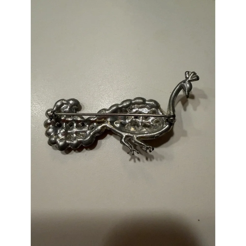 Vintage Red Peacock Enamel Brooch